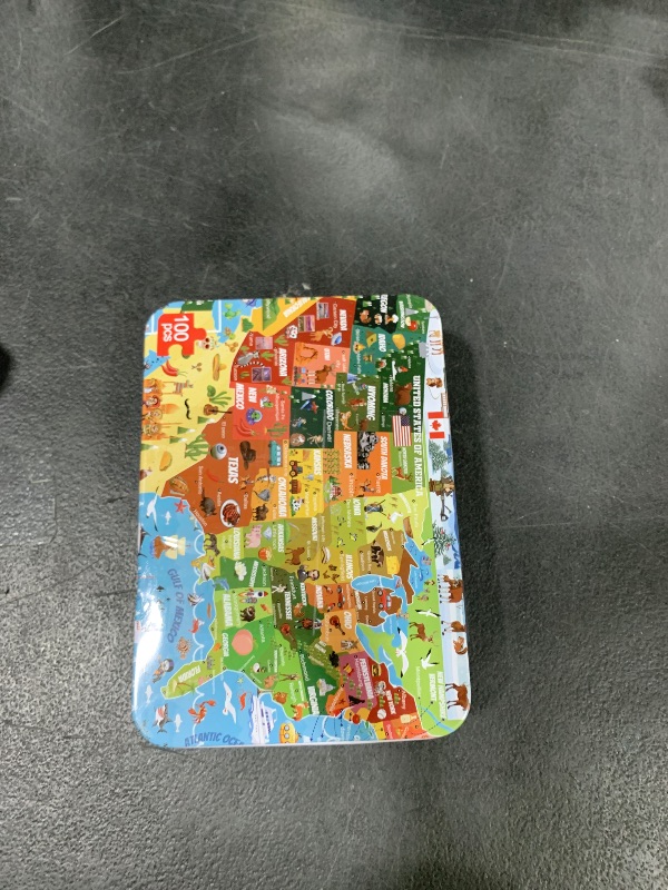 Photo 1 of LELEMON United States Puzzles for Kids Ages 4-8,100 Pieces USA Animal Map Jigsaw Puzzles in a Metal Box,Fun America Map Learning Educational Toys for Boys Girls