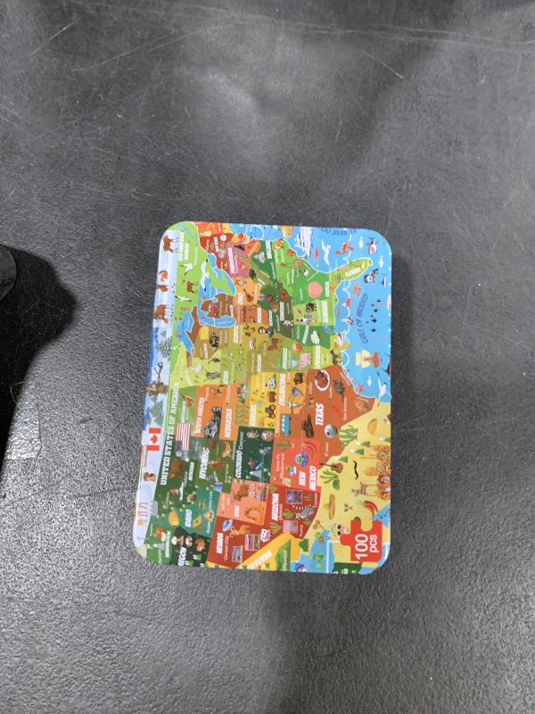 Photo 1 of LELEMON United States Puzzles for Kids Ages 4-8,100 Pieces USA Animal Map Jigsaw Puzzles in a Metal Box,Fun America Map Learning Educational Toys for Boys Girls