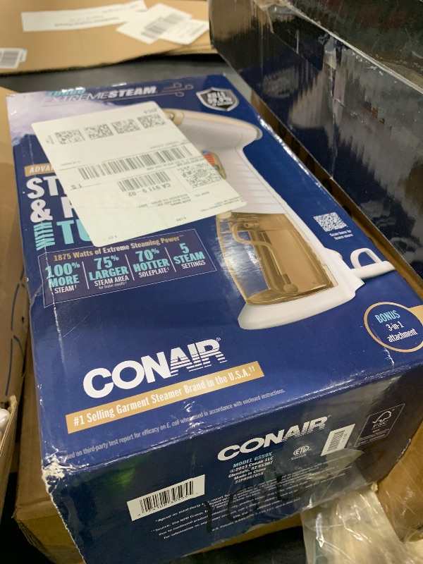 Photo 1 of Conair Handheld Garment Steamer for Clothes, Turbo ExtremeSteam 1875W Fabric Steamer, Portable Handheld Design, Strong Penetrating Steam, Amazon Exclusive, White/Champagne