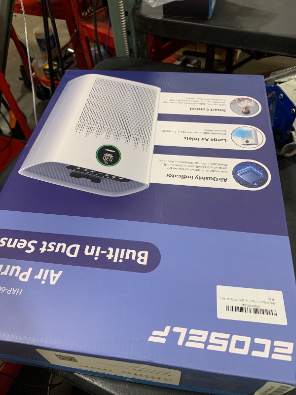 Photo 1 of ECOSELF Smart Air Purifier for Home Large Rooms, with WiFi Control, Covers Up to 2400 Ft², Smart Mode, AQI Display, 22dB Sleep Mode & Aromatherapy with 2X-Power Filtration, HAP603WF, Bright White