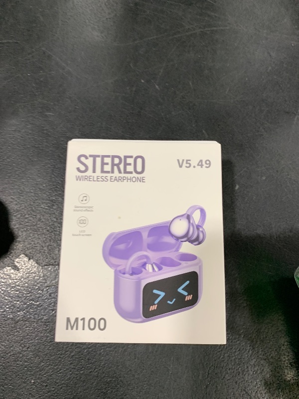 Photo 1 of Clip On Earbuds, Open Ear Earbuds Wireless Bluetooth 5.4, Clip On Headphones with LCD Touchscreen, Lightweight Comfort Open Ear Headphones for Sports, Fitness, and Workouts, M100 Purple