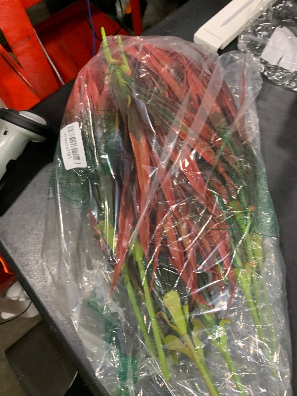 Photo 1 of Ouddy Decor 20 Pcs Fake Outdoor Plants Artificial Grass Greenery Stems Faux Plastic Plants UV Resistant for Fall Indoor Outside Garden Hanging Planter Pathway Porch Patio Window Box Home Decor, Red