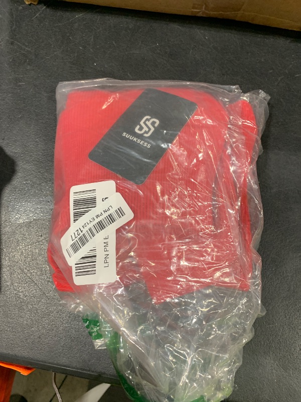 Photo 1 of SUUKSESS Open Back Short Sleeve Scrunch Butt Booty Shorts Seamless Ribbed Workout Sets 2 Piece Outfits (#1 Red, M)