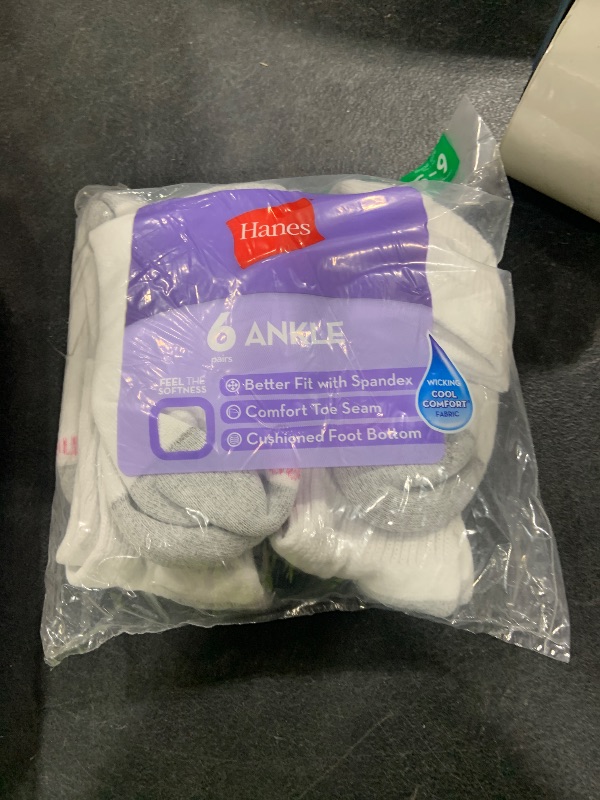 Photo 1 of Hanes-womens Cool Comfort Toe Support Ankle Socks, 6-pair Pack Casual Sock, White/Grey Vent, One Size US