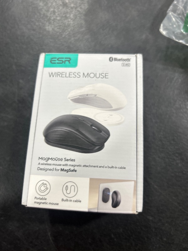 Photo 1 of ESR MagMouse Snap-to-Carry Bluetooth Mouse, Rechargeable Wireless Mouse for Laptop with Built-in Charging Cable, Reusable Adhesive Holder, BT 5.0 + 2.4 GHz Connectivity, Silent, Ergonomic, White