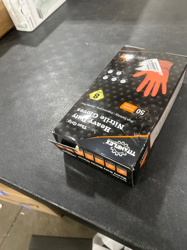 Photo 1 of TITANflex Thor Grip Heavy Duty Industrial Orange Nitrile Gloves, 8-mil, Gloves Disposable Latex with Raised Diamond Texture Grip, Powder , Rubber Mechanic Gloves,50-ct Box (Large), (HD45A13)
