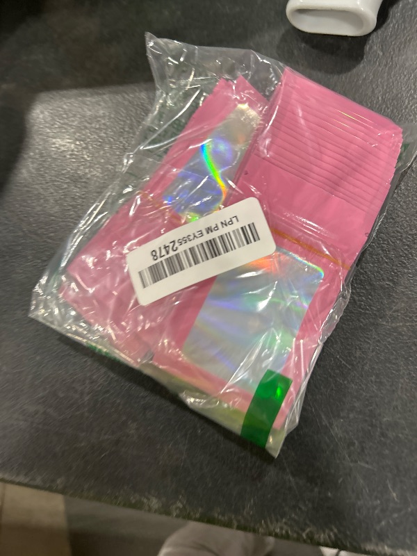 Photo 1 of Funfery 50 pcs Pink Smell Proof Mylar Holographic Bags Packaging Bags, Clear Resealable Odor Proof Bag Foil Pouch Bag for Food Storage,Lipgloss,Jewelry,Eyelash Packaging Small Business(2.4x3.9Inch)