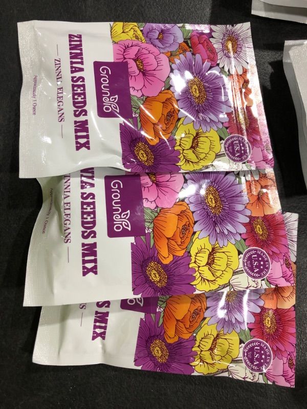 Photo 1 of Groundio Zinnia Seeds Mix, 1 Oz, Over 3,000 Flowers Seeds, 5 Varieties (Pink, Yellow, Orange, White, Purple), Mixed Colors and Large Blooms,Open Pollinated - Bulk 3 Pack 
