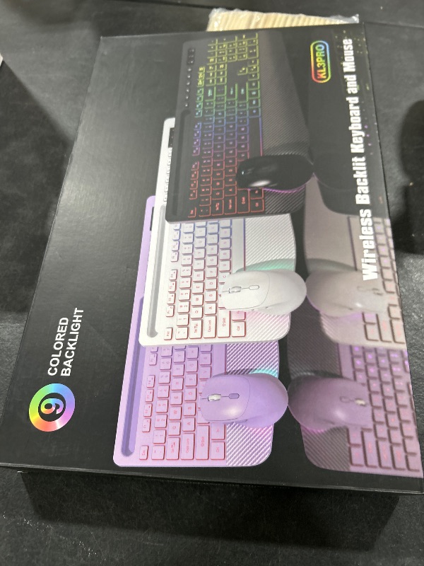 Photo 1 of Wireless Keyboard and Mouse Combo - 9 Backlit Effects, RGB, Ergonomic Wrist Rest, Phone Holder, 2.4G Full Size, Rechargeable, Sleep Mode, Quiet Keyboard Set for Computer, PC, Laptop, Mac, Windows