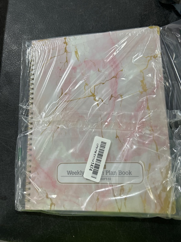 Photo 1 of Elan Publishing Company HARDCOVER 6 Period Teacher Lesson Plan - Days Vertically Down The Side with Bonus Clip-in Bookmark (Pink Marble)