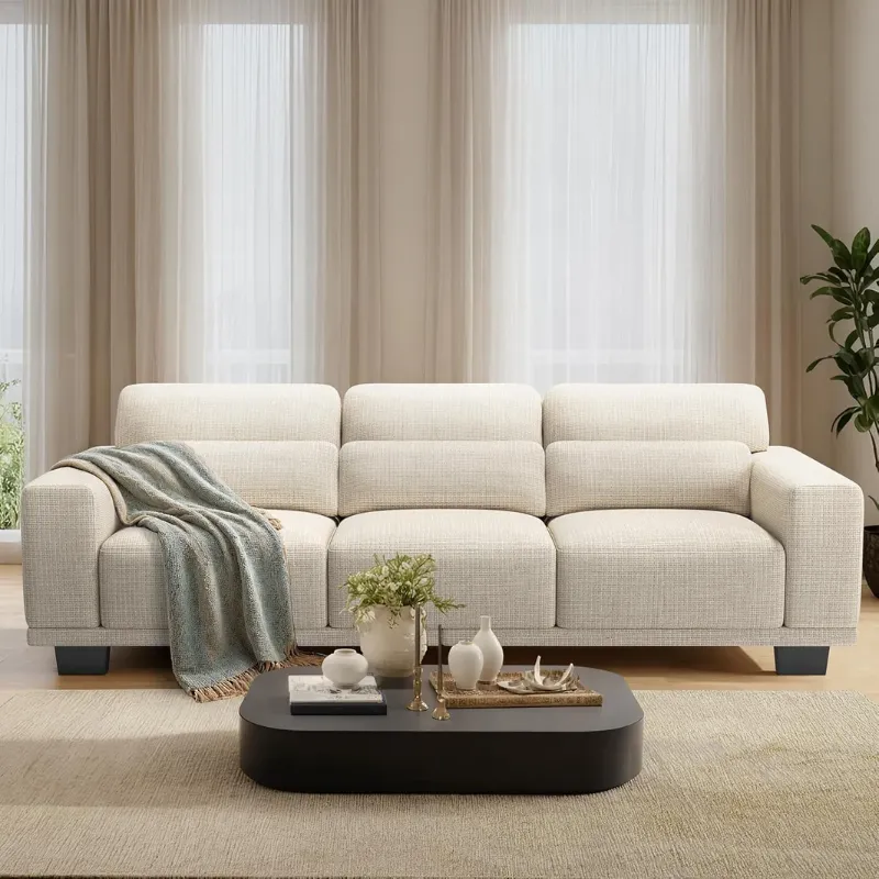 Photo 1 of Pipishell 3 Seater Sofa Couch with Deep Seats and Wide Armrests, 89" Couches for Living Room, Comfy 3-Seater Futon Sofas,Modern Upholstered Couch with Removable Washable Cover,Linen Fabric, White--- box 2 
