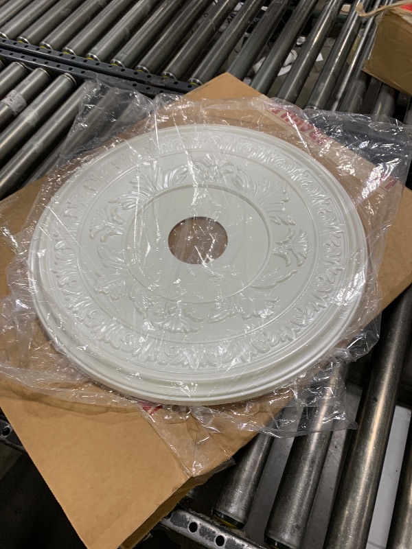 Photo 1 of Ekena Millwork CMP19BAEPE Baltimore Thermoformed PVC Ceiling Medallion (Fits Canopies up to 7 3/4"), 19"OD x 3 1/2"ID x 1"P, Universal Metallic Pearl Mist
