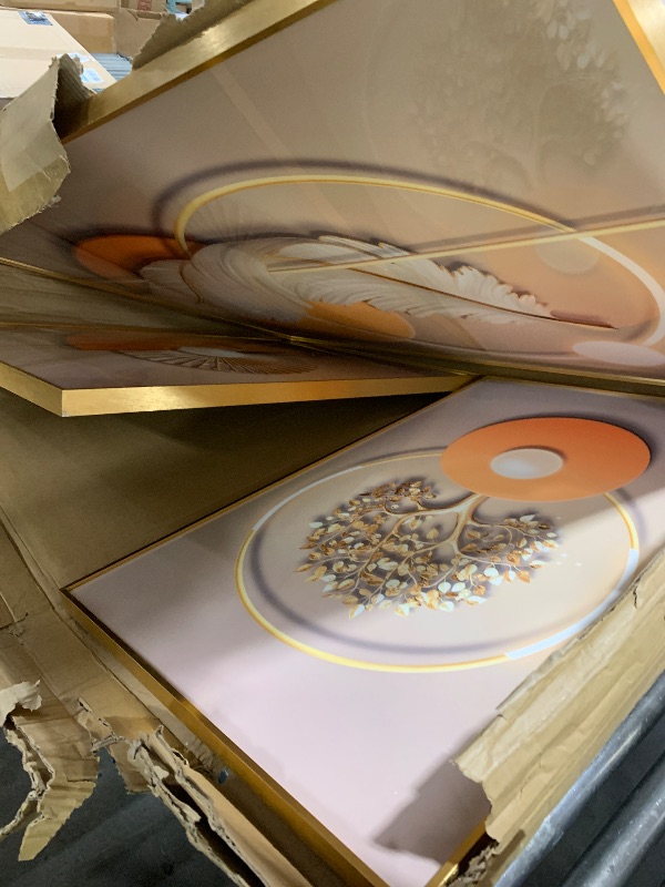 Photo 1 of Framed Extra Large Wall Art for Living Room, 3 Piece Luxury Orange Gold Feather Painting Prints, Modern Bright Style Artwork for Dining Room Hallway Home Office Wall Decor - Total 30x80 Inch