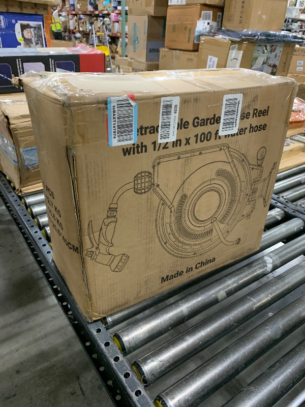 Photo 1 of AYURA Retractable Garden Hose Reel 100 ft x 1/2 inch with Pro Metal Shaft, Heavy Duty Automatic Garden Hose Reels
