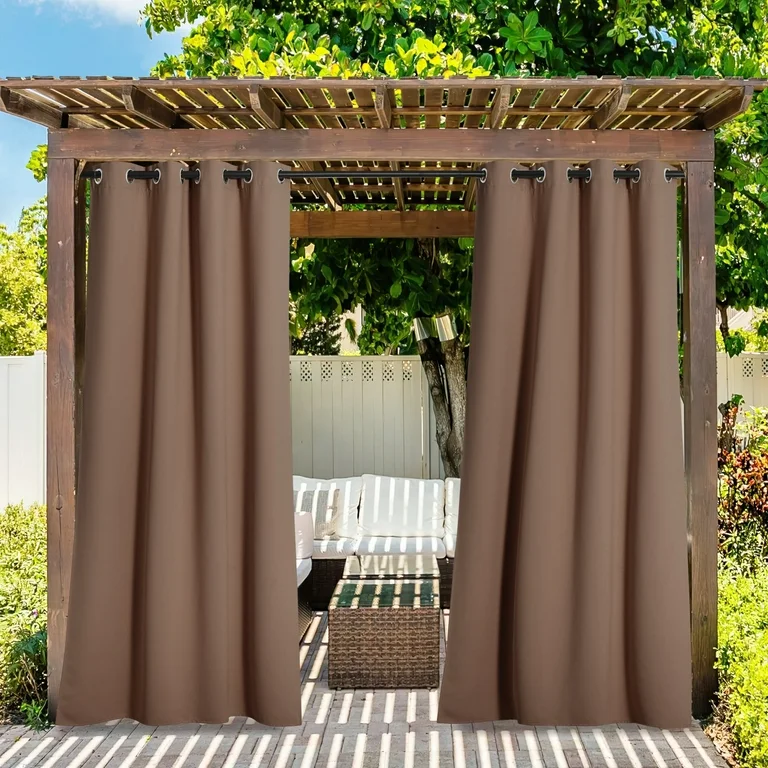 Photo 1 of Water Proof Outside Curtains with Grommet Top for Porch, W84 x L95 Thermal Insulated Washable Light Block Outdoor Divider Drapes (brown)