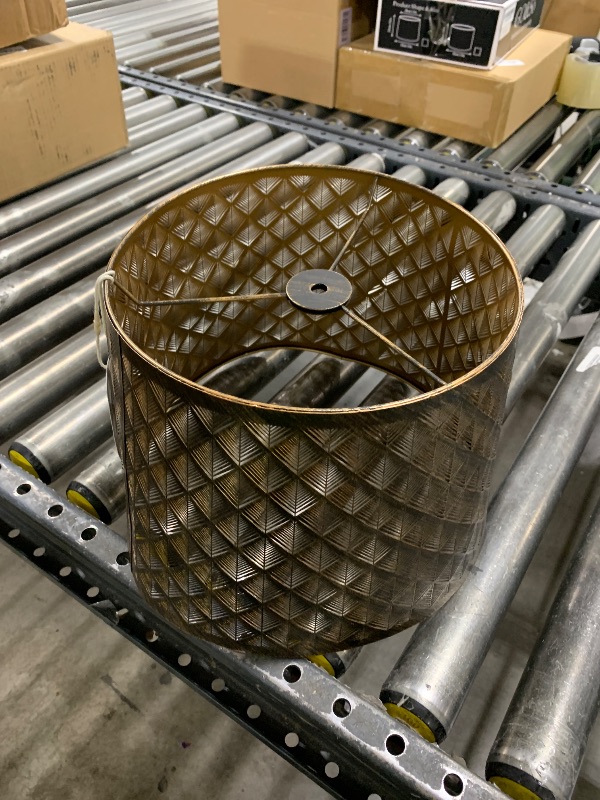 Photo 1 of Metal Etching Arrow Lamp Shade, ALUCSET Drum Lampshade for Table Lamps and Floor Lamps, Unique Arrow Design, Antique Bronze Gold Plating 10" Top X 12" Bottom X 8" High, Spider Fitter