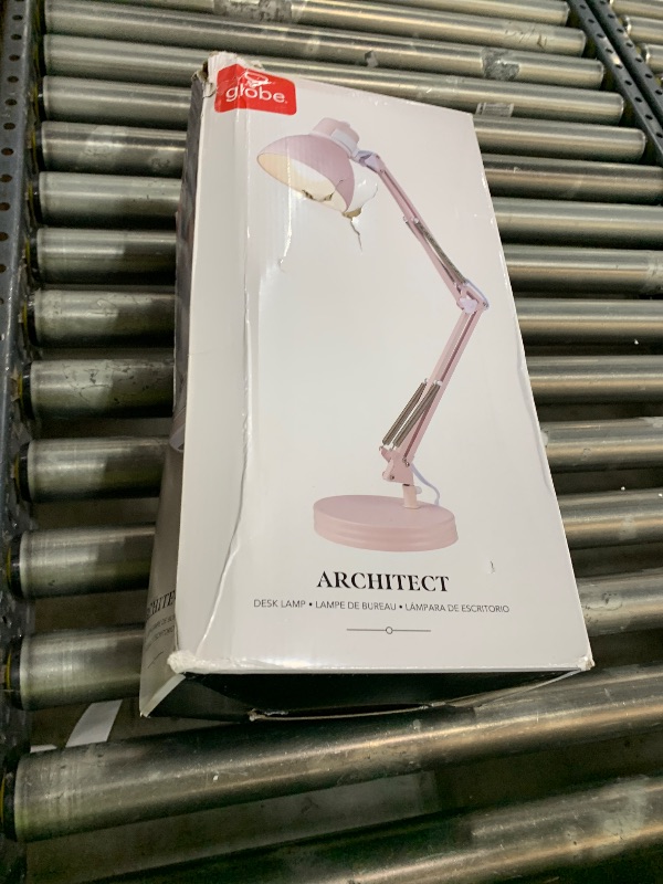 Photo 1 of GLOBE Electric 52028 28" Swing Arm Architect Desk Lamp, Matte Rose Finish, White Accents, Rotary Switch on Shade