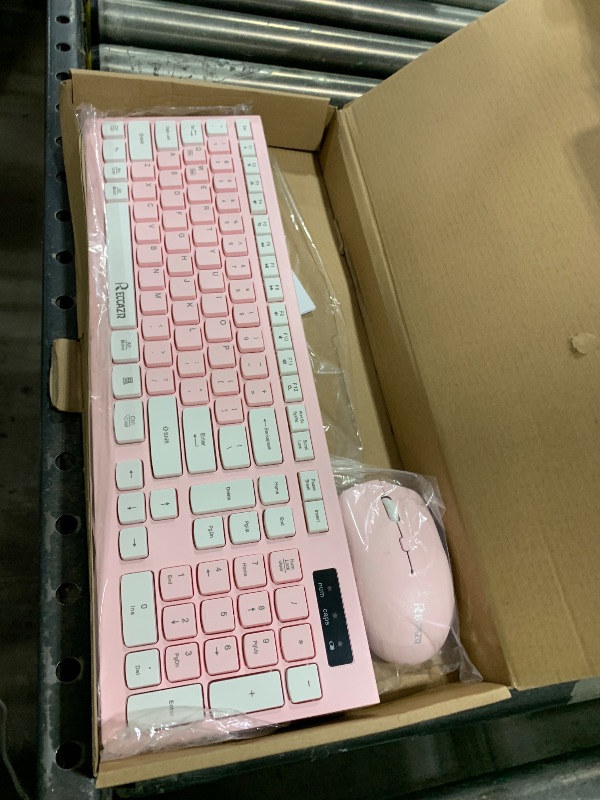 Photo 1 of Wireless Keyboard and Mouse Combo, Reccazr 2.4G Full-Sized Keyboard and Mouse Cordless, 3 DPI Adjustable Mouse, Dual-System Keyboard for Computer/Laptop/Windows/Mac (Pink & White)