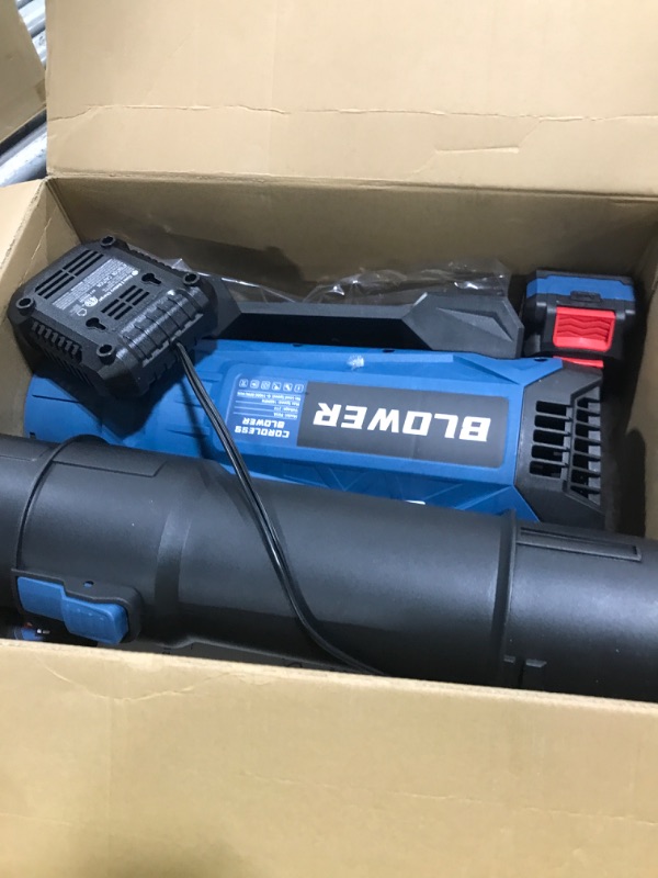 Photo 1 of Leaf Blower Cordless (Upgraded) - 630CFM/160MPH, 21V Powerful Electric Cordless Leaf Blower with 2 x 4.0Ah Batteries and Charger, Battery Powered Leaf Blowers for Lawn Care, Patio, Yard, Dust, Snow