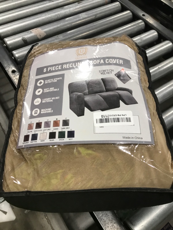 Photo 1 of ULTICOR Velvet 8-Pieces Recliner Sofa Covers Stretch Reclining Couch Covers for 3 Cushion Reclining Sofa Slipcovers Furniture Covers Thick Soft Washable (3 Seater Recliner Cover, Sand)