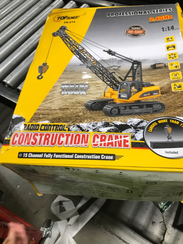 Photo 1 of Top Race 15 Channel Remote Control Crane Toy - Battery Powered 1:14 Scale RC Construction Vehicles with Heavy Metal Hook - Toy Truck for Kids 8-12 - Full Functional RC Crane with 2.4GHz Remote