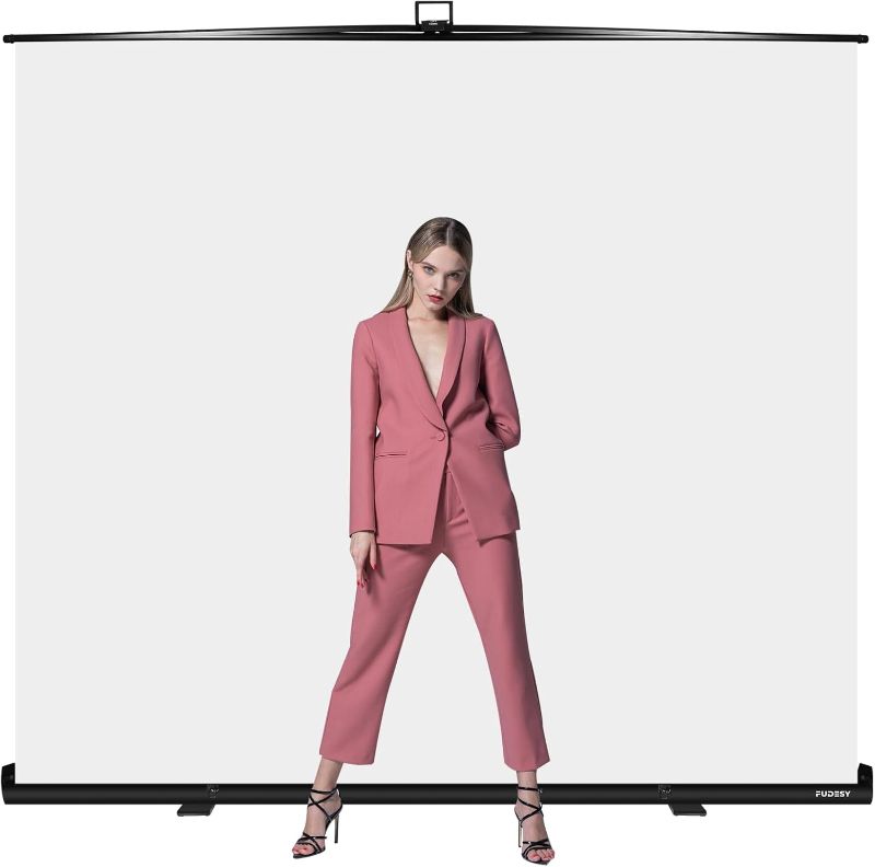 Photo 1 of FUDESY 78.7 x 93in Large Collapsible White Backdrop Screen, Portable Retractable Pull Up Panel Wrinkle-Resistant Photo Background for Streaming, Video Conference, Photographic Studio
