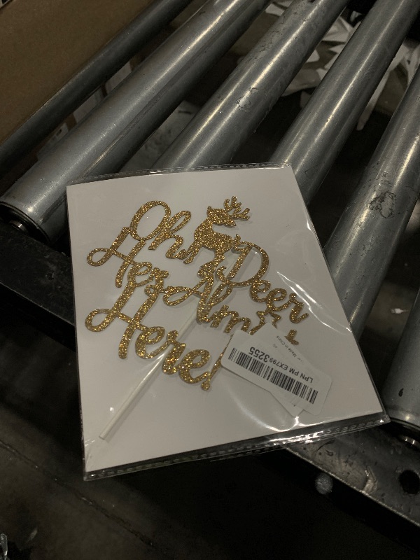 Photo 1 of Gold Glitter Oh Deer He's Almost Here Cake Topper, Oh, Boy/Sweet Baby Boy, Winter Christmas Themed Baby Shower/Gender Reveal Party Decorations