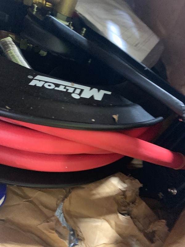 Photo 1 of Milton 2780-50D - Steel Dual Arm Auto-Retractable Air Hose Reel, 1/2" x 50 ft. Rubber Hose - 300 Max PSI