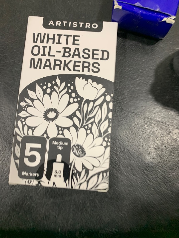 Photo 1 of ARTISTRO 5 Oil-Based Permanent Paint Markers - Medium Tip Markers for Tire, Wood, Rock, Fabric, Glass, Ceramic, Metal, Plastic, and More - Quick Dry, Waterproof, White