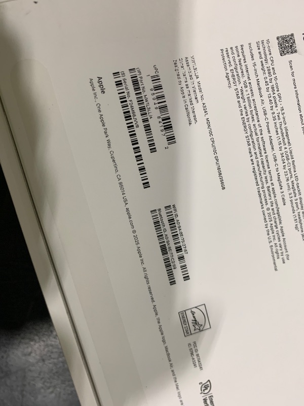 Photo 1 of Apple 2025 MacBook Air 15-inch Laptop with M4 chip: Built for Apple Intelligence, 15.3-inch Liquid Retina Display, 16GB Unified Memory, 256GB SSD Storage, 12MP Center Stage Camera, Touch ID; Midnight