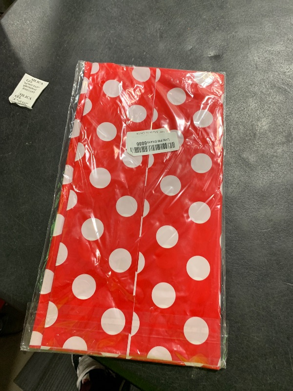 Photo 1 of WNINK 2 Pack Red and White Polka Dot Tablecloths – Disposable Plastic Waterproof Table Cover, 54" x 108", for Birthday, Wedding, Bridal Shower, Bachelor Party, and Picnic
