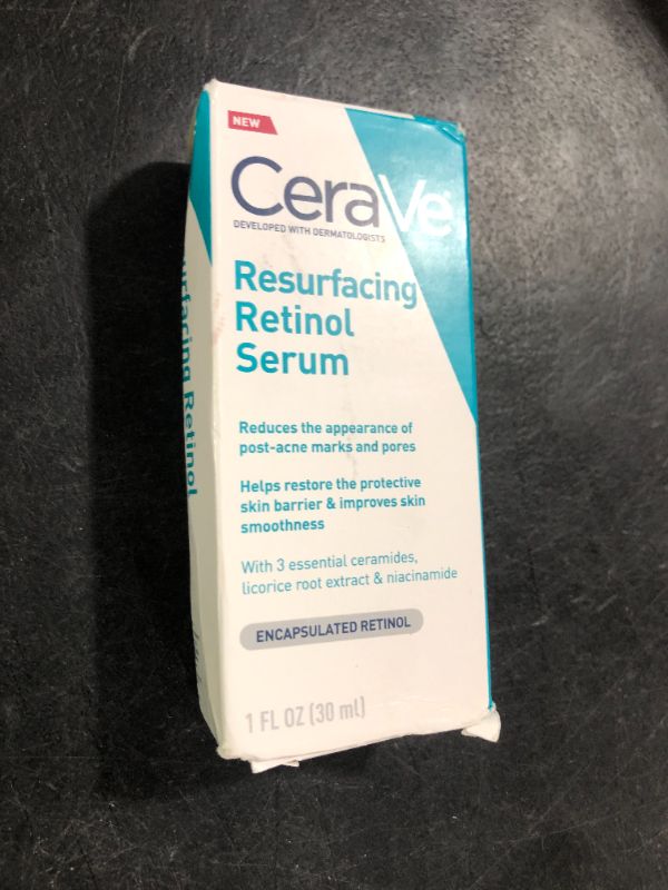 Photo 1 of CeraVe Resurfacing Retinol Serum For Post Acne Marks, Formulated With Licorice Root Extract & Niacinamide, Brightening Serum & Pore Minimizer For Face, Post Acne Skin Barrier Repair, Non-Comedogenic