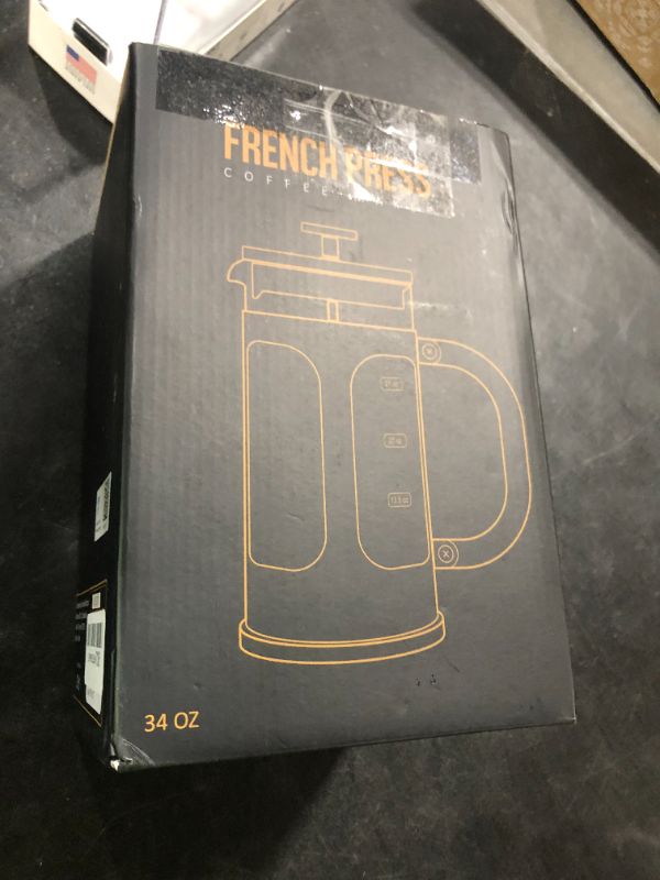 Photo 1 of BAYKA French Press Coffee Maker 34 Ounce 1 Liter, Borosilicate Glass Stainless Steel Brewer, Large Portable Cold Brew Cafetera Teapot for Kitchen Travel Camping Coffee Bar Accessories, Dark Pewter