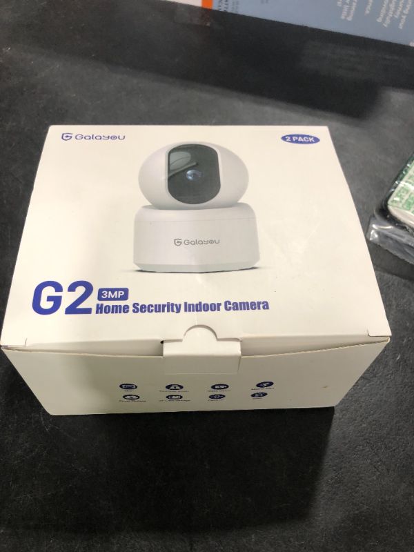 Photo 1 of GALAYOU Indoor Security Camera 2K, 360 Degree 2.4G WiFi Home Security for Baby/Pet/Elder/Nanny with Night Vision, 24/7 SD Card Storage, Works with Alexa and Google Assistant G2-2Pack
