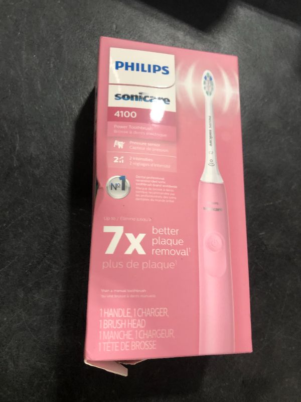 Photo 1 of Philips Sonicare 4100 Rechargeable Electric Toothbrush, with Pressure Sensor, 2 Intensity Settings, SmarTimer and QuadPacer, 14-Day Battery Life, Deep Pink, Model HX3681/26