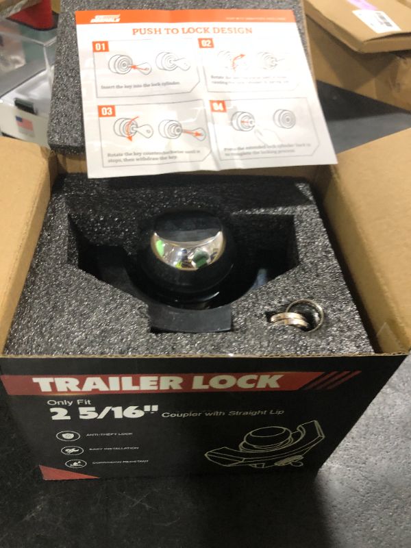 Photo 1 of DEEAGLE Heavy Duty Trailer Coupler Lock, RV Trailer Locks Fits 2-5/16” Couplers, Anti-Theft Ball Hitch Lock, Black
