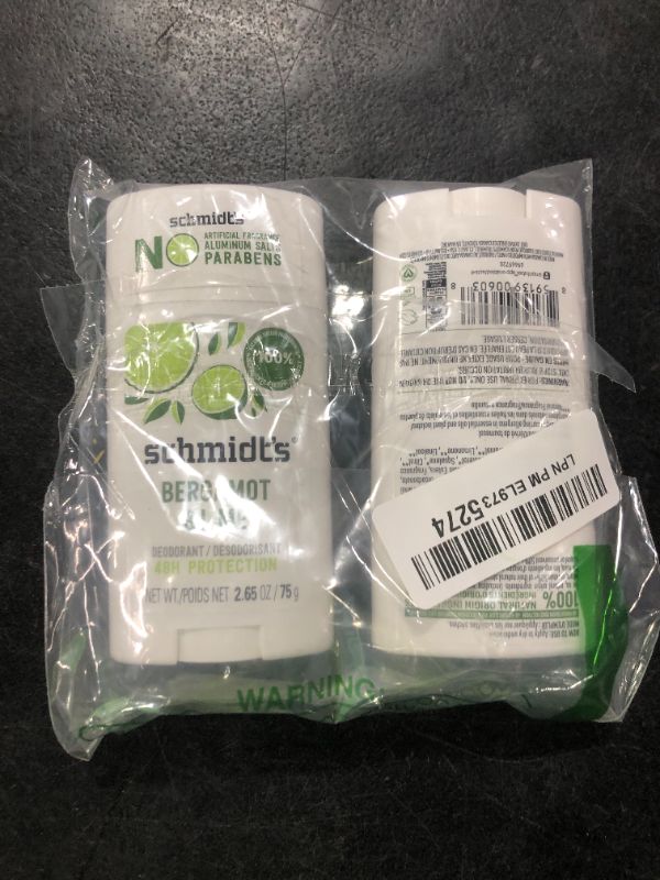 Photo 1 of Schmidt's Aluminum Free Natural Deodorant Bergamot & Lime 2 count For Women and Men, with 24 Hour Odor Protection, Certified Cruelty Free, Vegan Deodorant, 2.65 oz