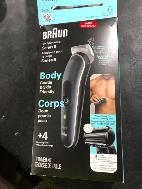 Photo 1 of Braun Body Groomer Series 5 5360, Body Groomer for Men, for Chest, Armpits, Groin, SkinSecure Technology for Gentle Use and Clean Shave Attachment, Waterproof, Cordless with 100-min Run Time