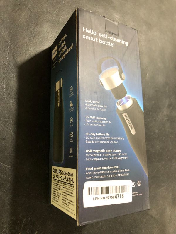 Photo 1 of PHILIPS Water GoZero UV Self-Cleaning Smart Water Bottle Vacuum Stainless Steel Insulated Water Bottle with Handle Double-wall, Auto Cleaning, Keep Drink Hot or Cold, BPA Free, Black, 20oz