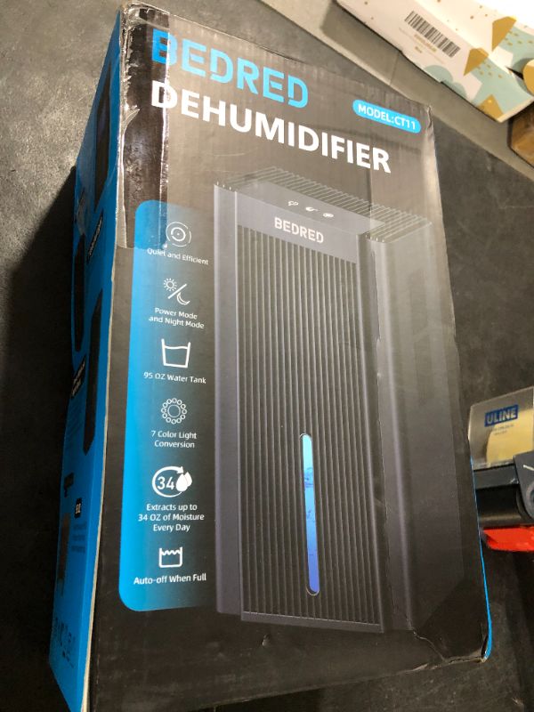Photo 1 of Dehumidifier,95OZ Dehumidifier for Home 1000 Sq.Ft - Quiet with Auto Shut Off & Relaxing 7 Color Ambient Light,Ideal for Livingroom, Bedroom, Basement(Black)