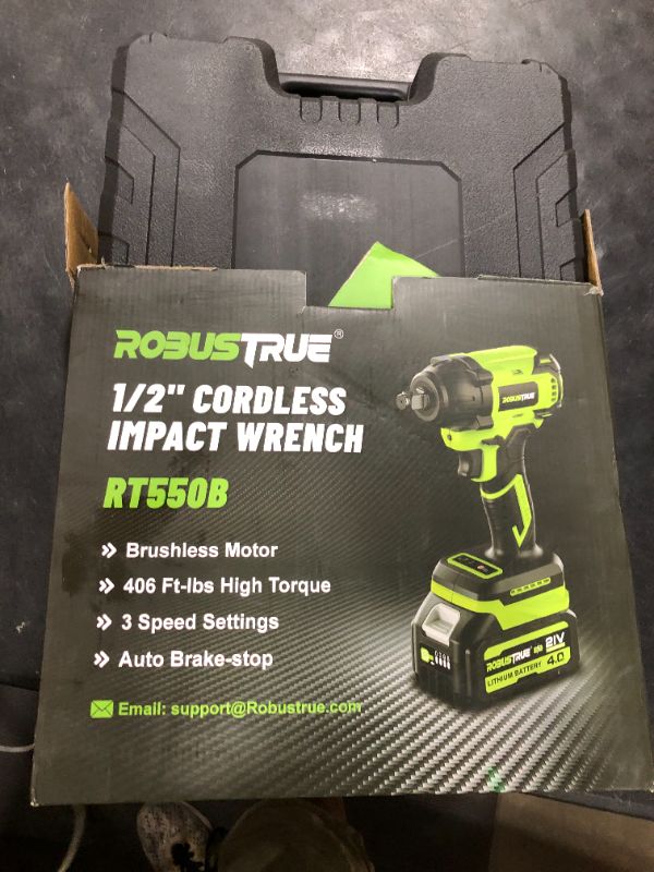 Photo 1 of Robustrue Cordless Impact Wrench, 406Ft-lbs (550N.m) Brushless 1/2 inch, 2800RPM High Torque Impact Gun, 2x 4.0Ah Battery, Charger, 4 Sockets, Electric Impact Wrench for Car Home