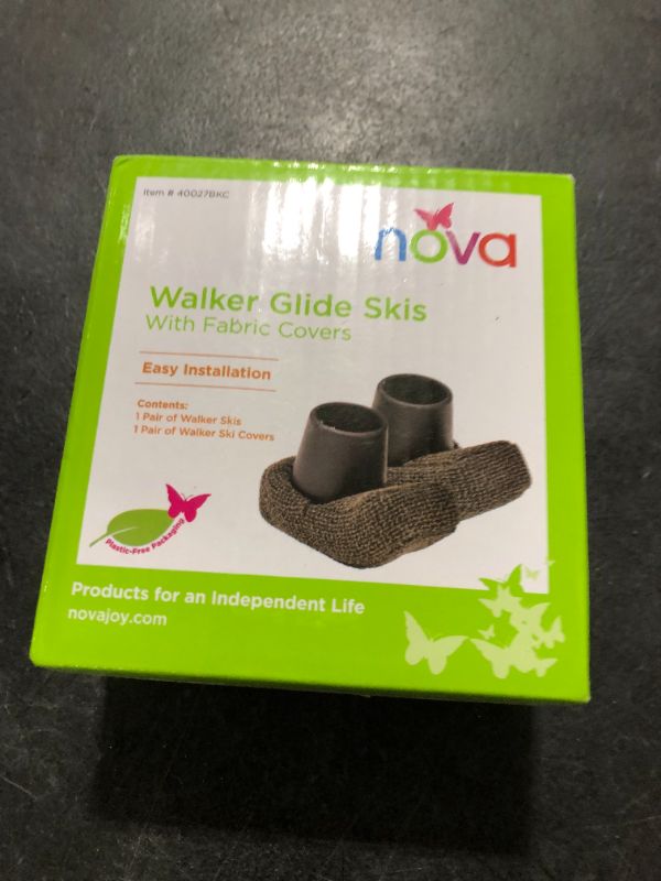Photo 1 of Nova Joy Walker Glide Skis for Seniors & Adults - Durable Covers for Walkers - Essential Sliders for Mobility-impaired Users - Indoor/Outdoor - Black - 1 Pair with 1 Set of Fabric Covers