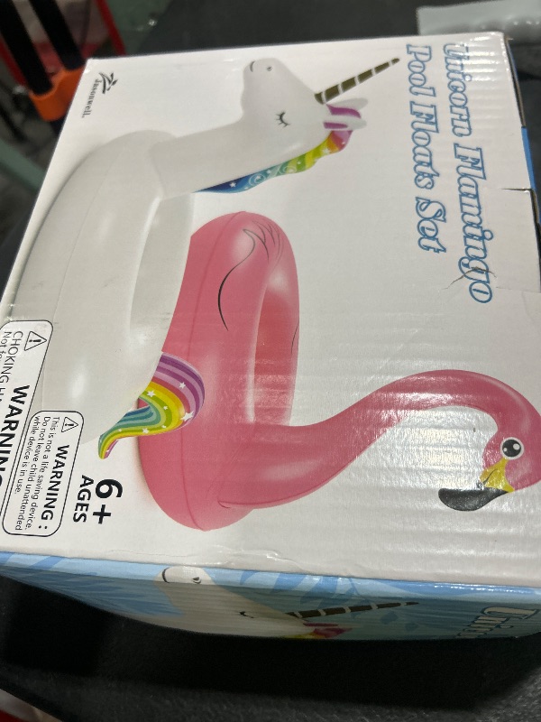 Photo 1 of Inflatable Unicorn Flamingo Pool Floats - Jasonwell 2 Pack Pool Floaties Inflatables Rafts for Swimming Pool Tubes for Floating Lake Beach Floaty Swim Rings Pool Party Toys for Adults Kids