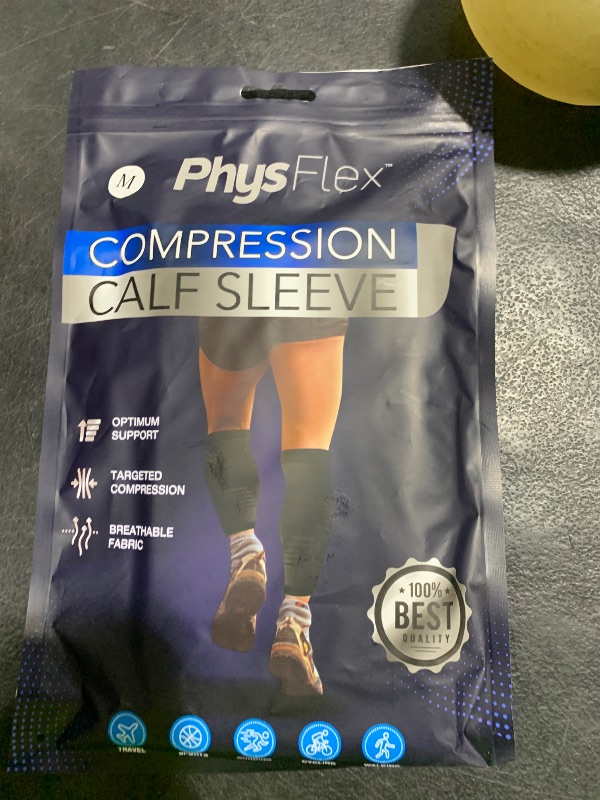 Photo 1 of Calf Compression Sleeves for Men and Women - (1 Pair) Footless Compression Socks Support for Varicose Veins, Nursing, Pregnancy, Running - PhysFlex Leg Sleeve Brace for Shin Splints, Pain Relief and Reduces Swelling (Black, Medium)