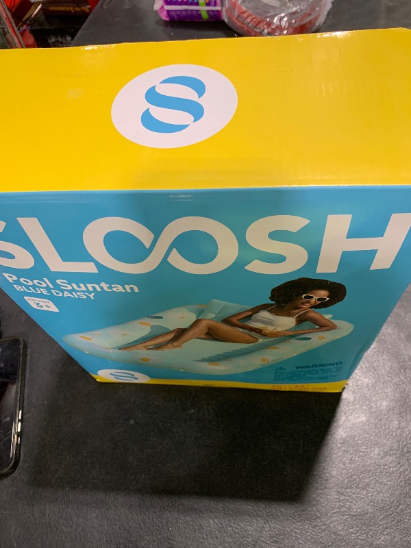 Photo 1 of SLOOSH Inflatable Tanning Pool Lounger Float, 70" x 46" Pool Floats Adult with Pillow, 4 in 1 Suntan Tub Raft Floatie,Sunbathing Bed Lounge for Water Blow Up Ball Pit Party Gifts, Blue Daisy