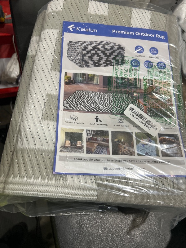 Photo 1 of Outdoor Patio Plastic Straw Rug - 5x8 ft Outdoor Camping Rug Waterproof Reversible, Area Carpet Patios Clearance RV, Outside Porch Balcony Deck for Camper, Grey & White