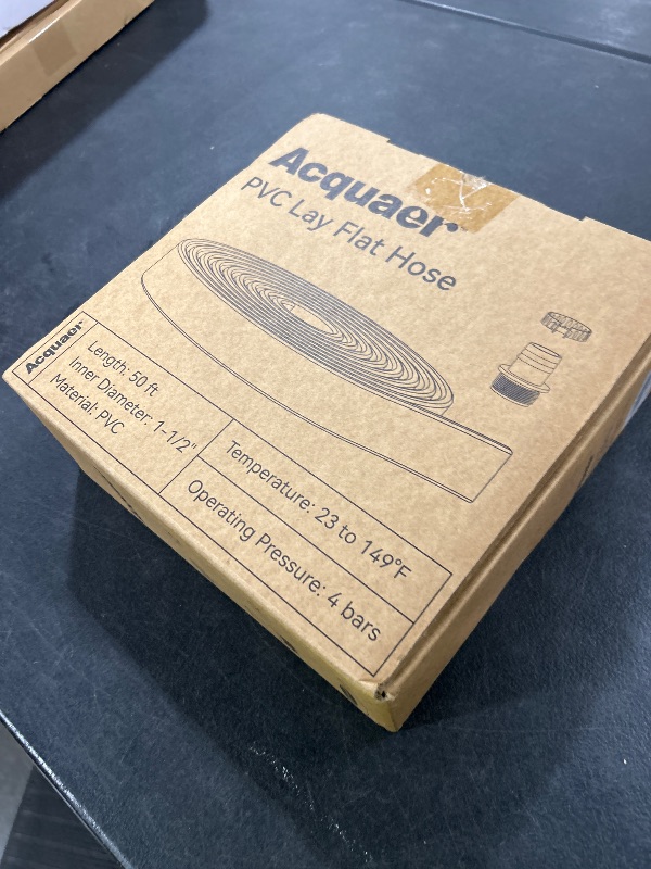 Photo 1 of Acquaer 1-1/2" x 50 FT Pool Backwash Hose, Heavy Duty Reinforced PVC Lay Flat Discharge Hose, Weather and Burst Resistant, with 2 Hose Clamps and a Connector for Inground Swimming Pool Pump Draining