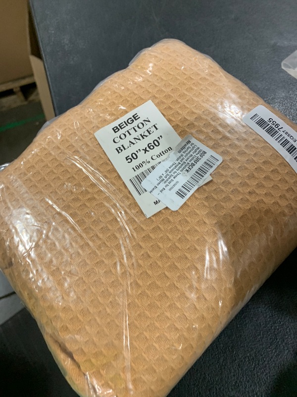 Photo 1 of 100% Cotton Blankets Throw Size for Bed - Waffle Weave Blankets for Summer, Lightweight and Breathable Soft Woven Blanket for Spring (Beige, Throw (50" x 60")