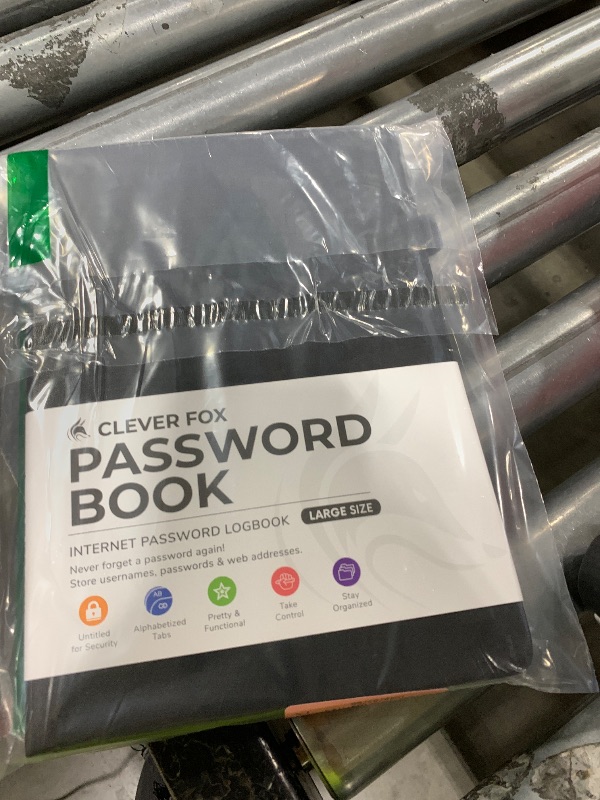 Photo 1 of Clever Fox Password Book with alphabetical tabs. Internet Address Organizer Logbook. Large Password Keeper for Website Logins (Black)