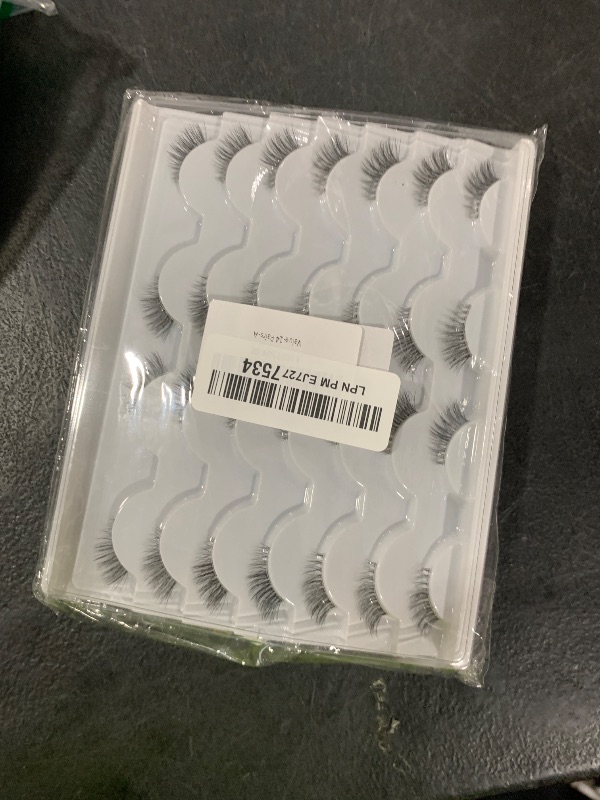 Photo 1 of Half False Eyelashes with Clear Band Wispy Cat Eye Look Natural Short Small 3/4 Accent Lashes Faux Mink Fake Eyelash Strips 14 Pairs Pack